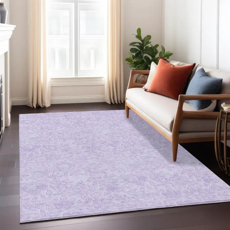 5' X 8' Lilac And Purple Floral Washable Indoor Outdoor Area Rug