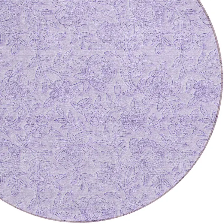 8' Lilac And Purple Round Floral Washable Indoor Outdoor Area Rug
