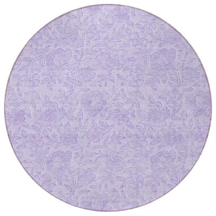 8' Lilac And Purple Round Floral Washable Indoor Outdoor Area Rug