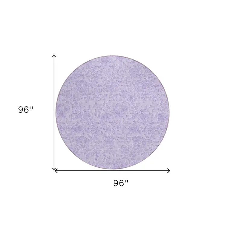 8' Lilac And Purple Round Floral Washable Indoor Outdoor Area Rug