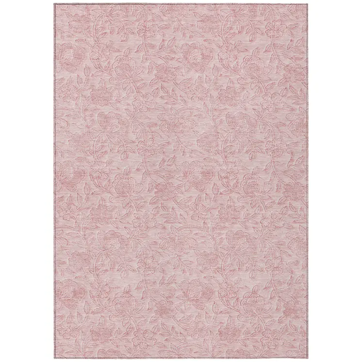 8' X 10' Pink And Red Floral Washable Indoor Outdoor Area Rug