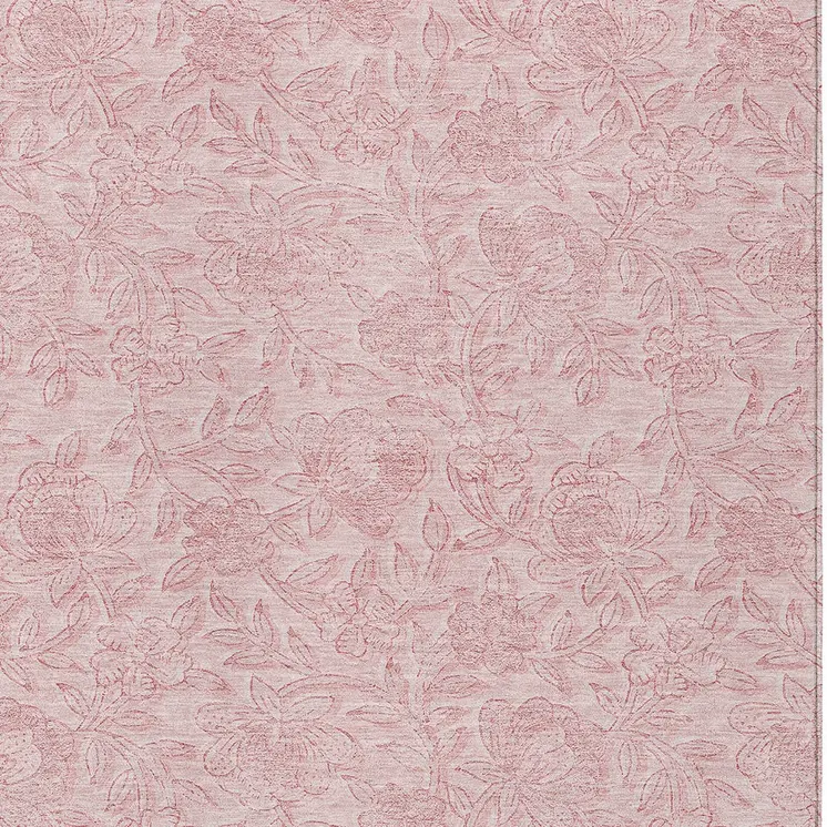 9' X 12' Pink And Red Floral Washable Indoor Outdoor Area Rug