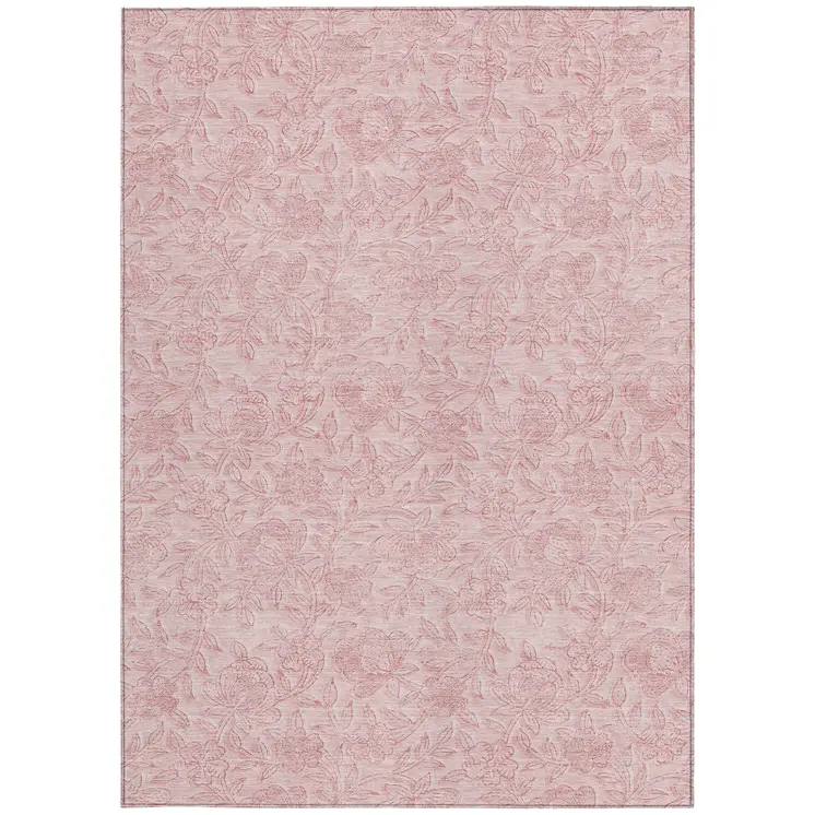 10' X 14' Pink And Red Floral Washable Indoor Outdoor Area Rug