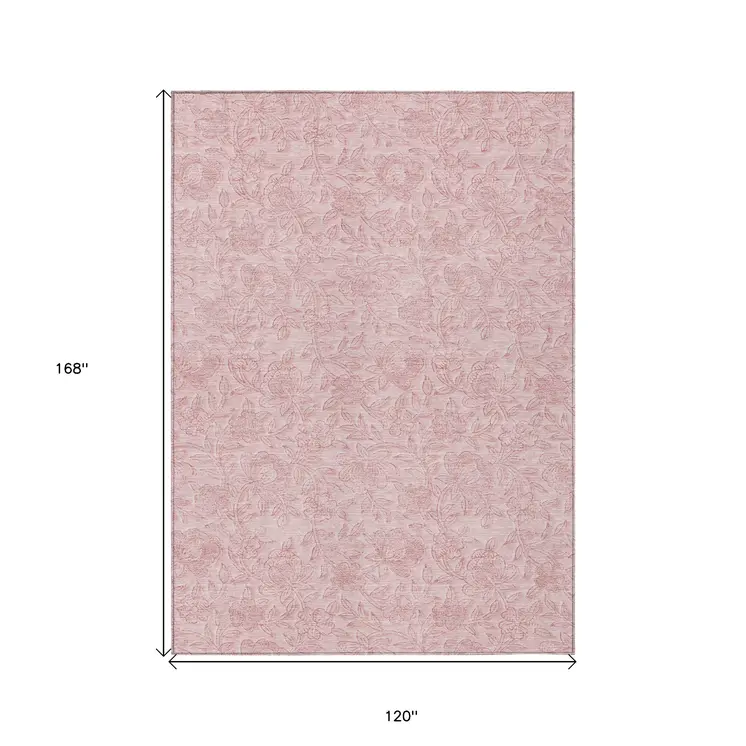 10' X 14' Pink And Red Floral Washable Indoor Outdoor Area Rug