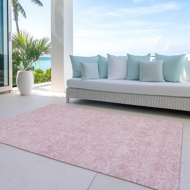 10' X 14' Pink And Red Floral Washable Indoor Outdoor Area Rug