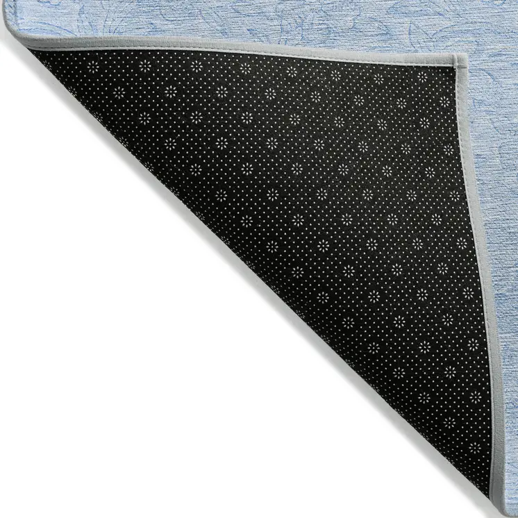 5' X 8' Sky Blue And Blue Floral Washable Indoor Outdoor Area Rug