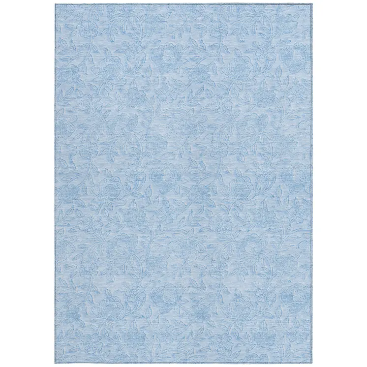 5' X 8' Sky Blue And Blue Floral Washable Indoor Outdoor Area Rug