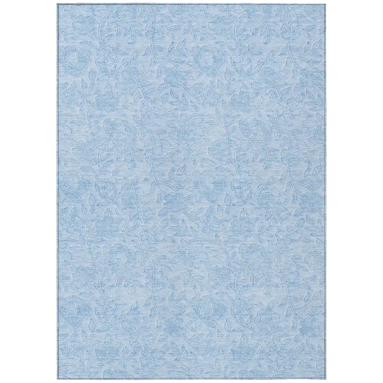 8' X 10' Sky Blue And Blue Floral Washable Indoor Outdoor Area Rug