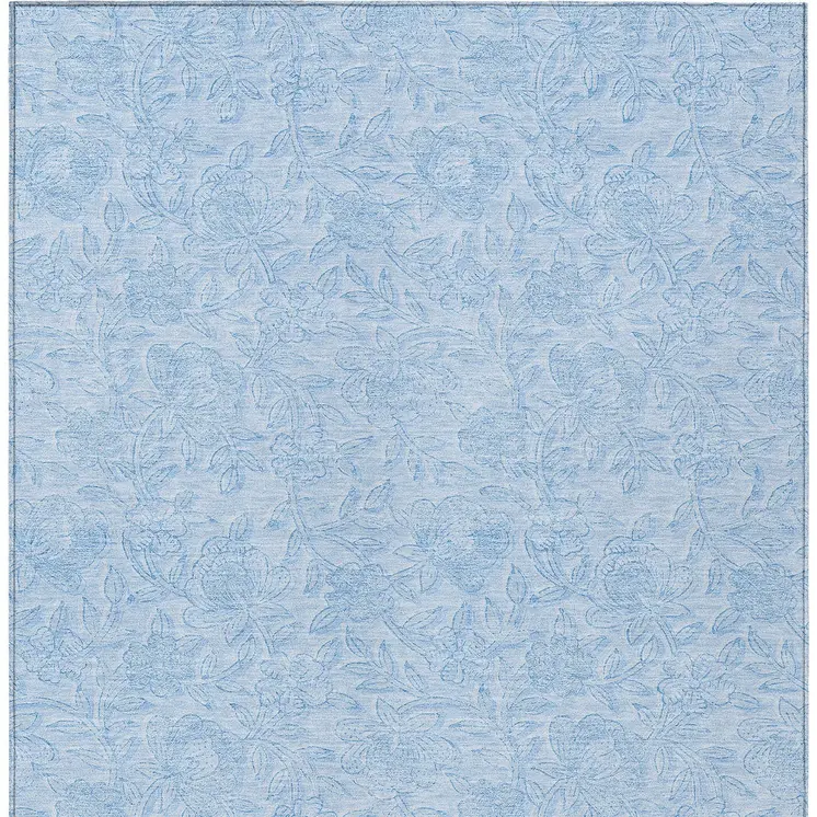 8' X 10' Sky Blue And Blue Floral Washable Indoor Outdoor Area Rug