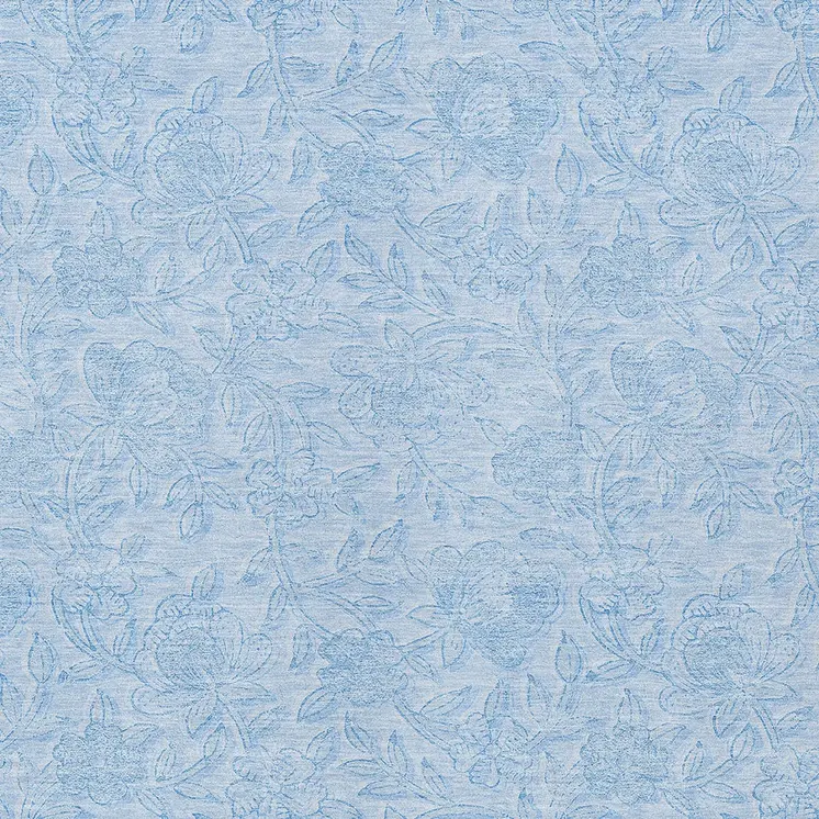 9' X 12' Sky Blue And Blue Floral Washable Indoor Outdoor Area Rug