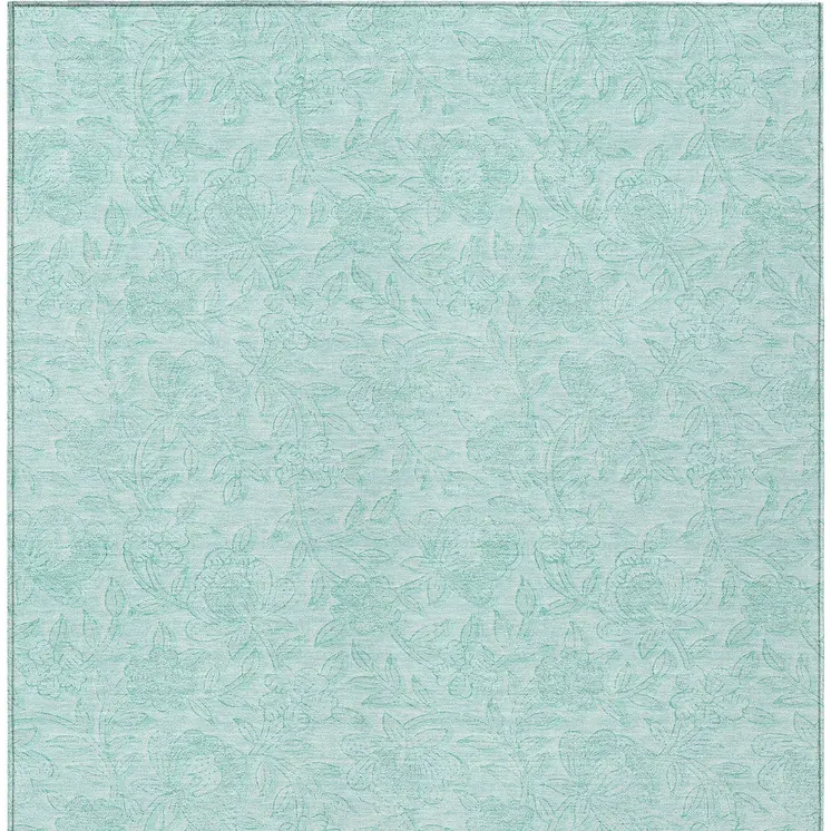 10' X 14' Teal Blue And Aqua Floral Washable Indoor Outdoor Area Rug