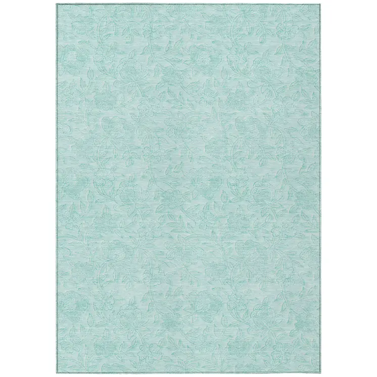 10' X 14' Teal Blue And Aqua Floral Washable Indoor Outdoor Area Rug
