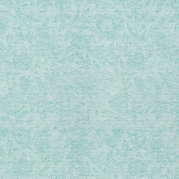 10' X 14' Teal Blue And Aqua Floral Washable Indoor Outdoor Area Rug