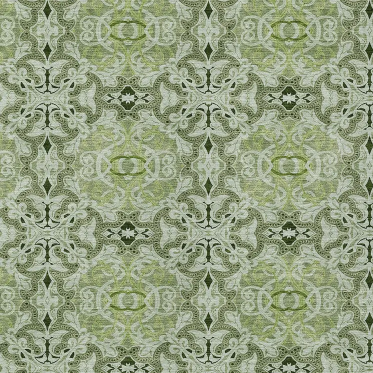3' X 5' Artichoke Green And Fern Green Medallion Washable Indoor Outdoor Area Rug