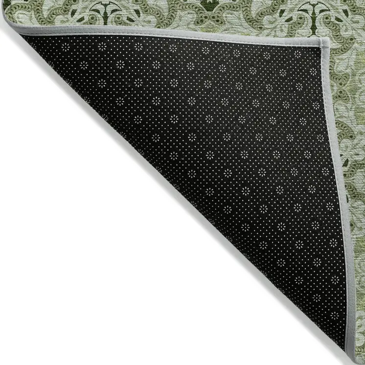 5' X 8' Artichoke Green And Fern Green Medallion Washable Indoor Outdoor Area Rug