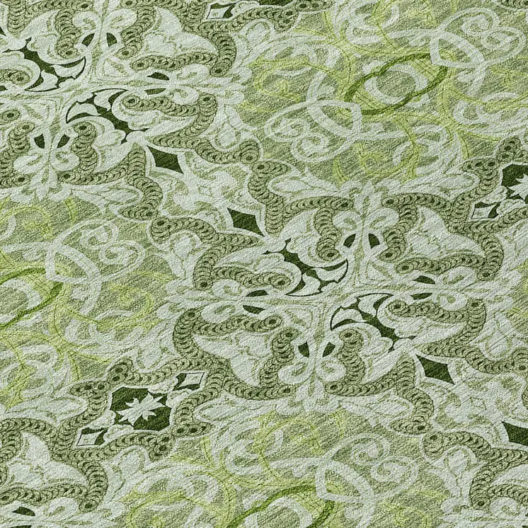 8' Artichoke Green And Fern Green Round Medallion Washable Indoor Outdoor Area Rug