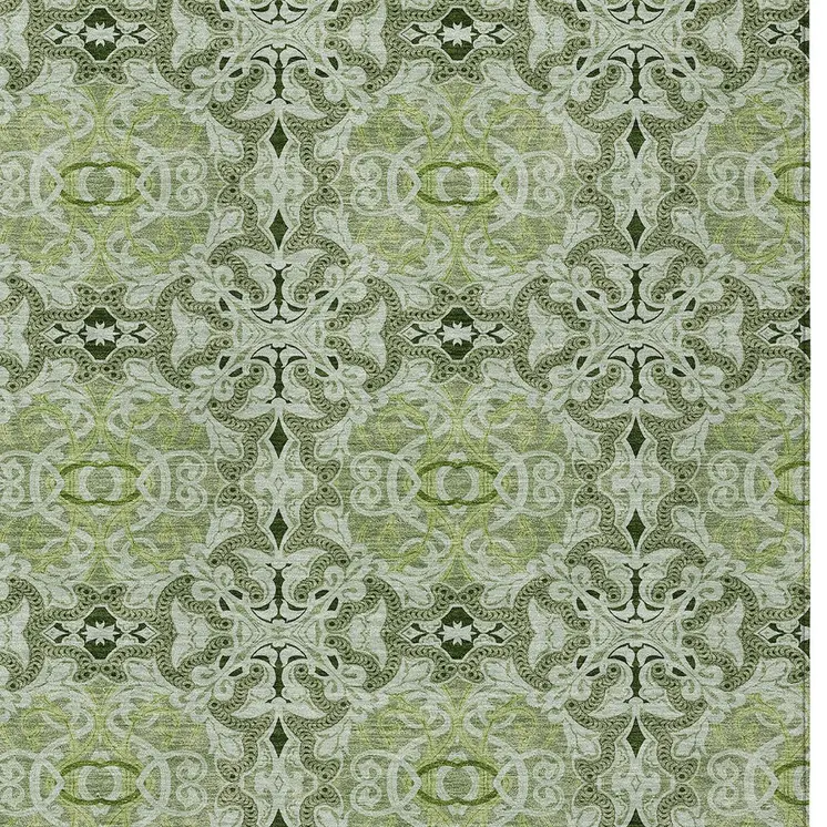 8' X 10' Artichoke Green And Fern Green Medallion Washable Indoor Outdoor Area Rug