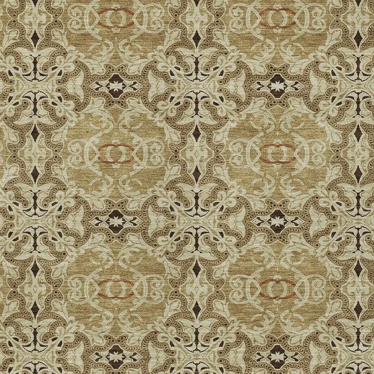 5' X 8' Brown Beige And Tan Medallion Washable Indoor Outdoor Area Rug