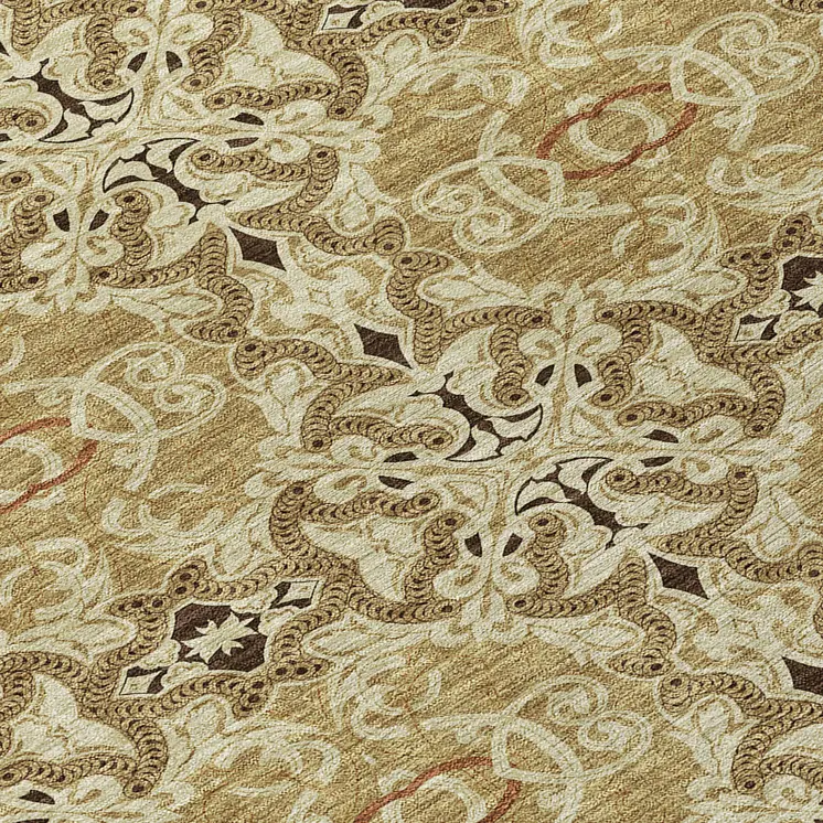 8' Brown Beige And Tan Round Medallion Washable Indoor Outdoor Area Rug