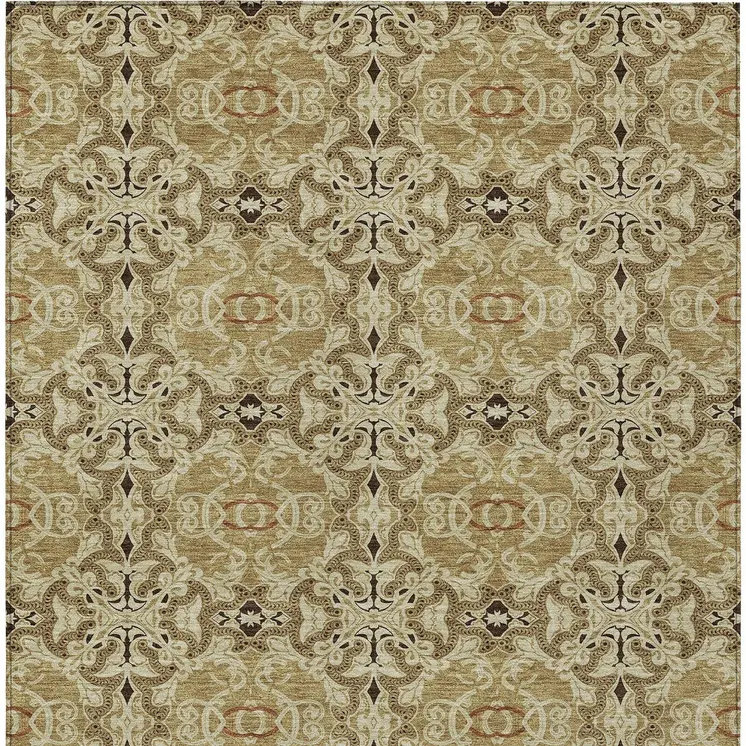 8' X 10' Brown Beige And Tan Medallion Washable Indoor Outdoor Area Rug