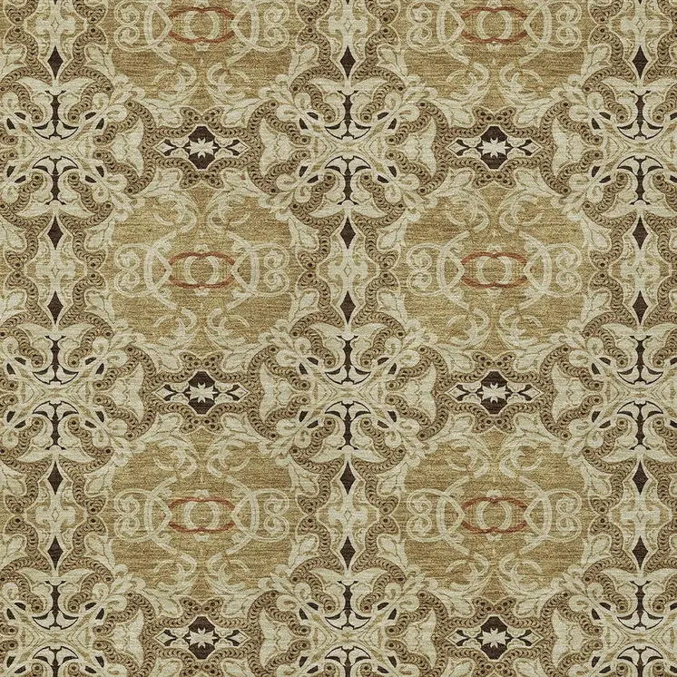 8' X 10' Brown Beige And Tan Medallion Washable Indoor Outdoor Area Rug