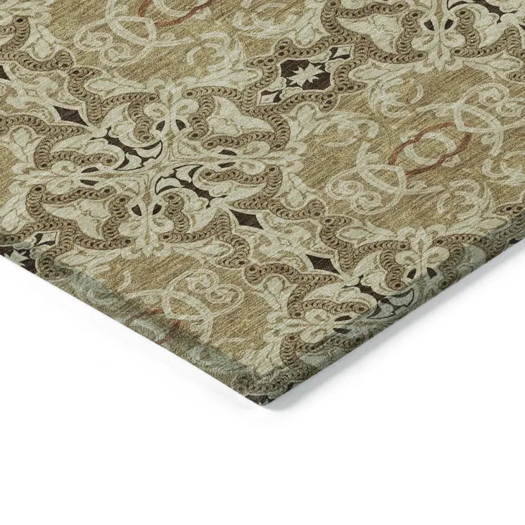 9' X 12' Brown Beige And Tan Medallion Washable Indoor Outdoor Area Rug