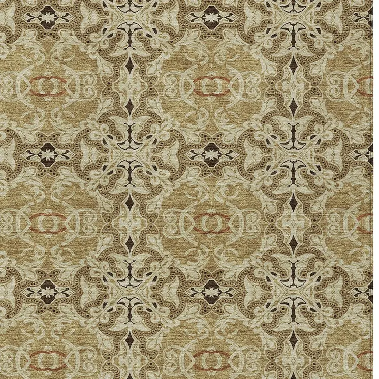 9' X 12' Brown Beige And Tan Medallion Washable Indoor Outdoor Area Rug