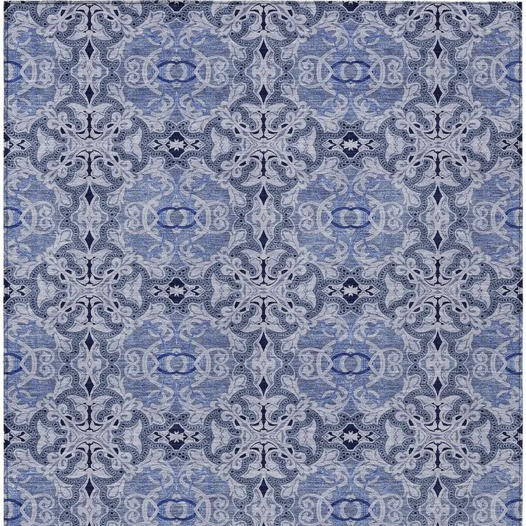 10' X 14' Navy Blue And Sky Blue Medallion Washable Indoor Outdoor Area Rug