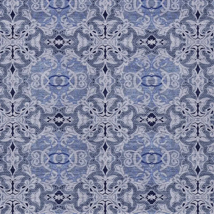 10' X 14' Navy Blue And Sky Blue Medallion Washable Indoor Outdoor Area Rug