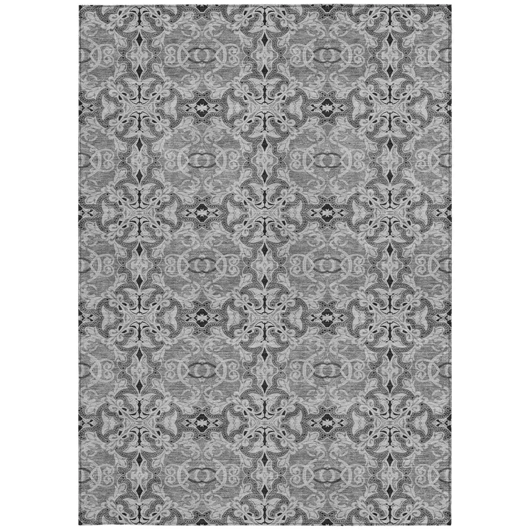 3' X 5' Gray Silver And Charcoal Medallion Washable Indoor Outdoor Area Rug