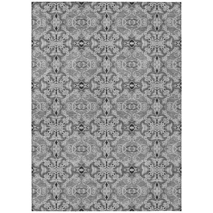 3' X 5' Gray Silver And Charcoal Medallion Washable Indoor Outdoor Area Rug