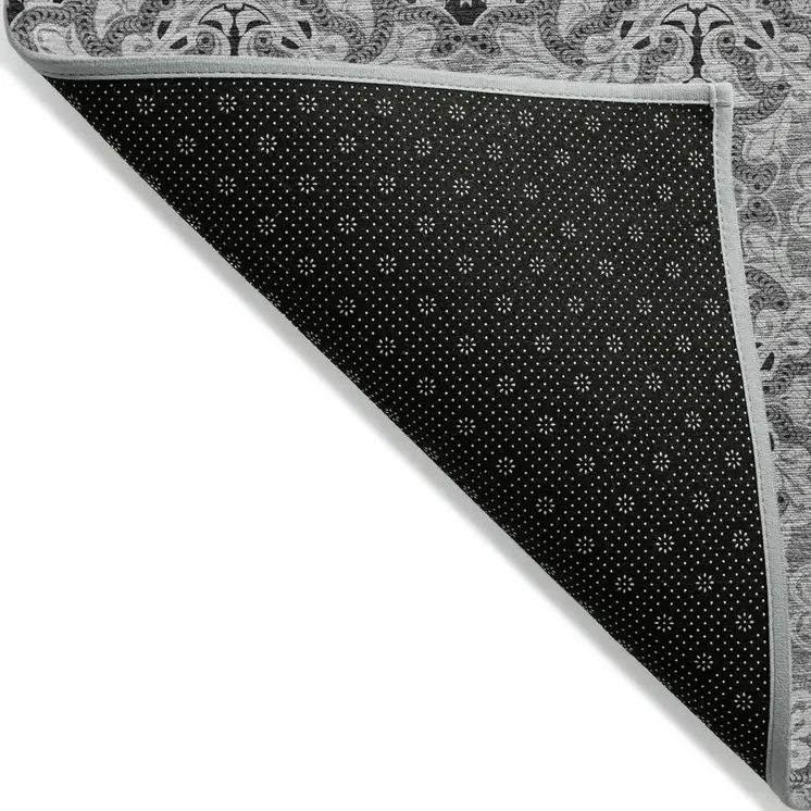 3' X 5' Gray Silver And Charcoal Medallion Washable Indoor Outdoor Area Rug