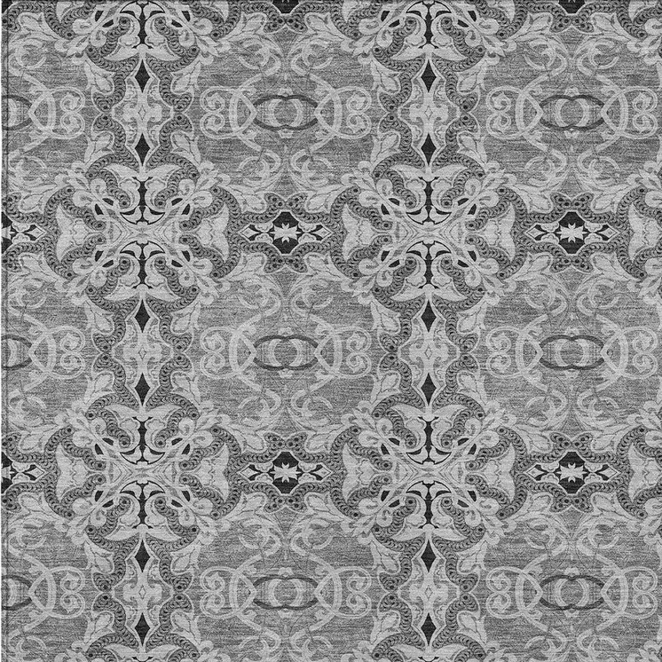 8' X 10' Gray Silver And Charcoal Medallion Washable Indoor Outdoor Area Rug