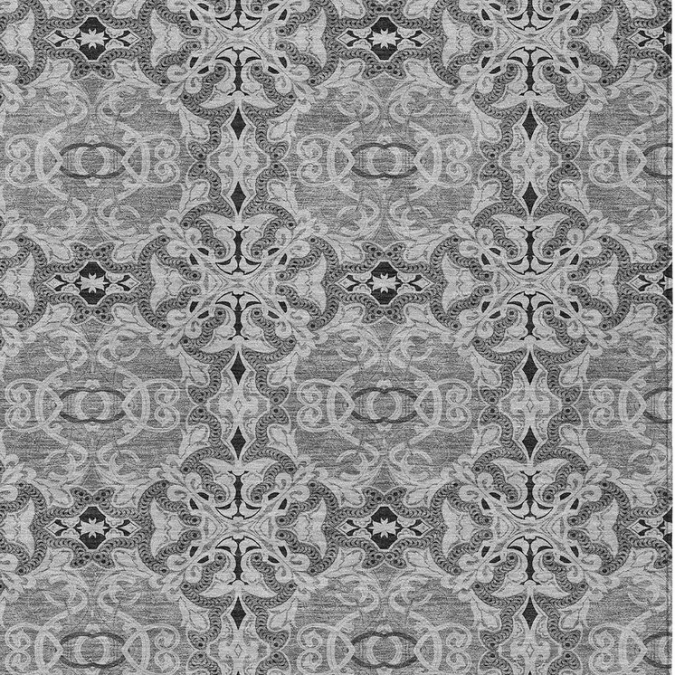 9' X 12' Gray Silver And Charcoal Medallion Washable Indoor Outdoor Area Rug