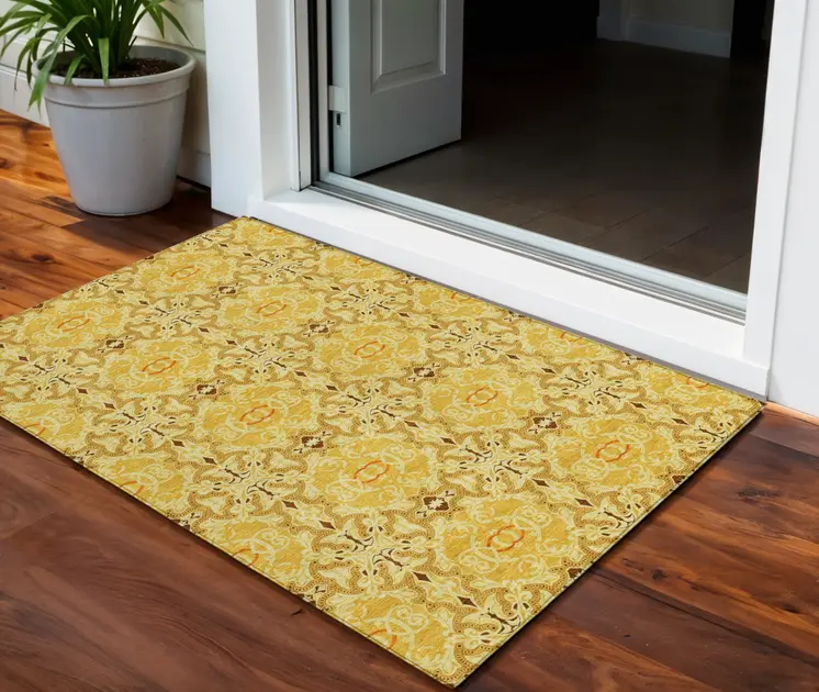 3' X 5' Orange Copper And Gold Medallion Washable Indoor Outdoor Area Rug