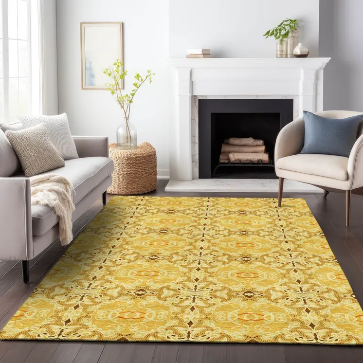 3' X 5' Orange Copper And Gold Medallion Washable Indoor Outdoor Area Rug