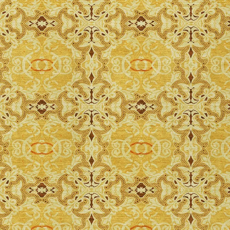 5' X 8' Orange Copper And Gold Medallion Washable Indoor Outdoor Area Rug
