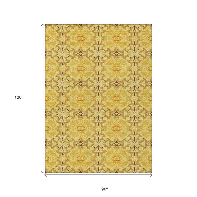 8' X 10' Orange Copper And Gold Medallion Washable Indoor Outdoor Area Rug