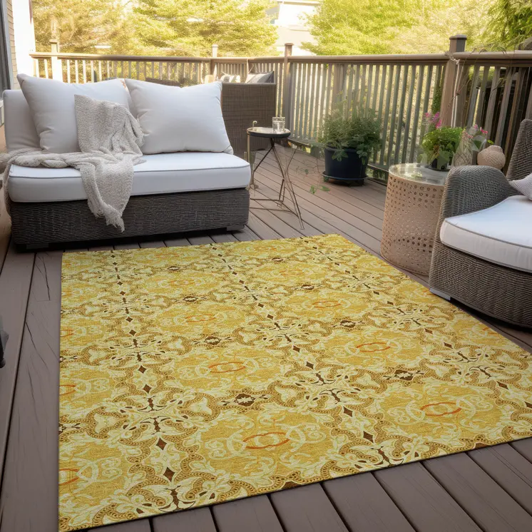 8' X 10' Orange Copper And Gold Medallion Washable Indoor Outdoor Area Rug
