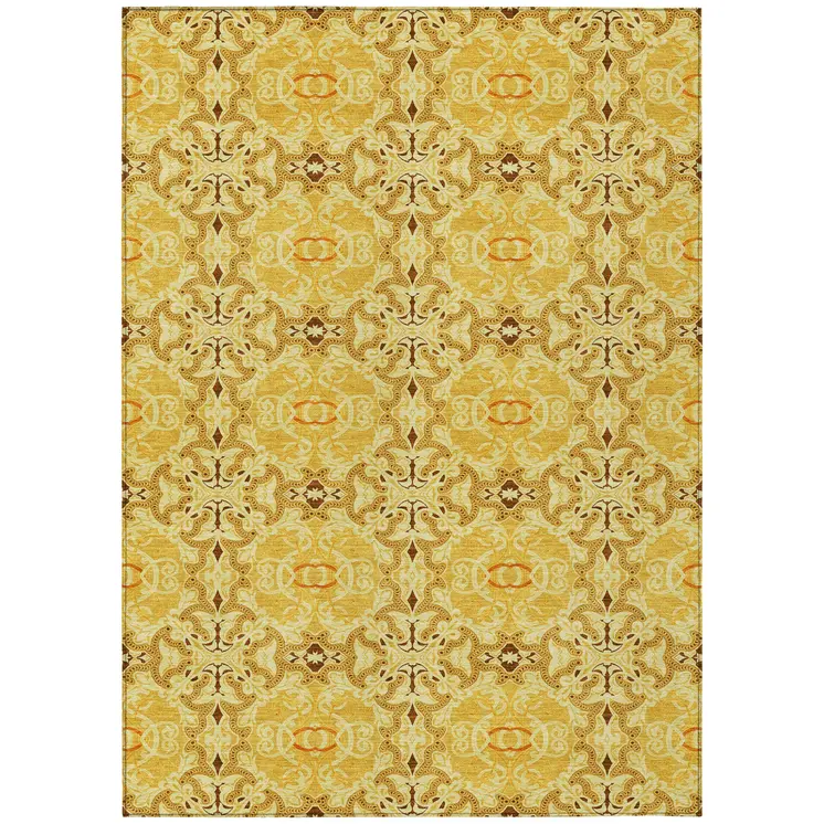 8' X 10' Orange Copper And Gold Medallion Washable Indoor Outdoor Area Rug