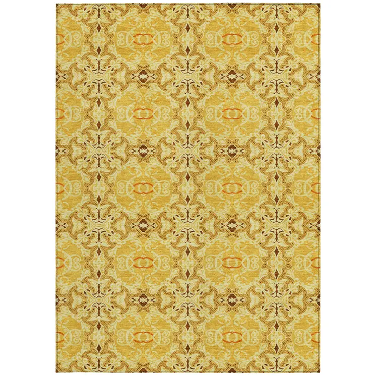 8' X 10' Orange Copper And Gold Medallion Washable Indoor Outdoor Area Rug