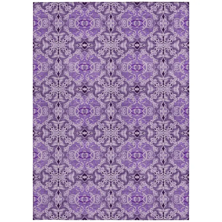 3' X 5' Purple And Lavender Medallion Washable Indoor Outdoor Area Rug