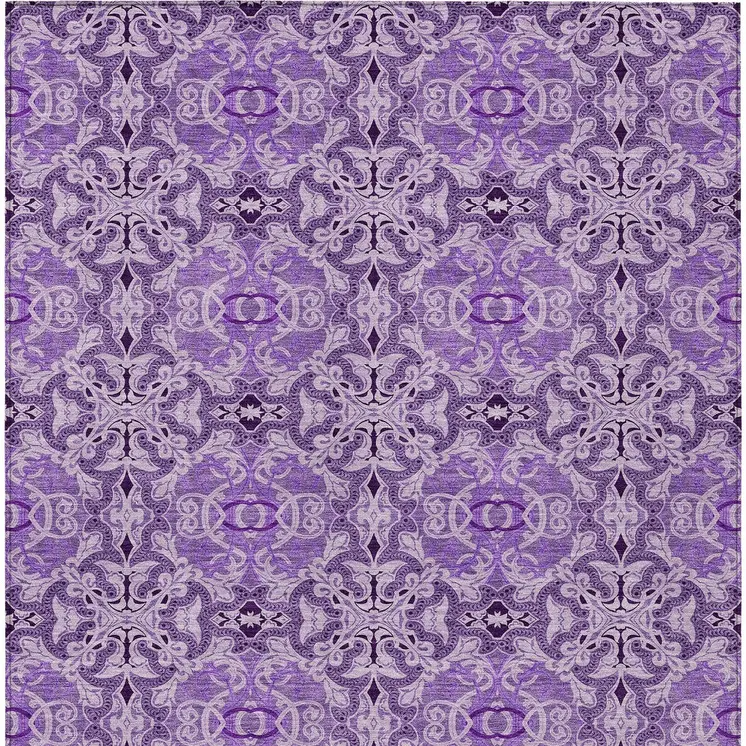 8' X 10' Purple And Lavender Medallion Washable Indoor Outdoor Area Rug