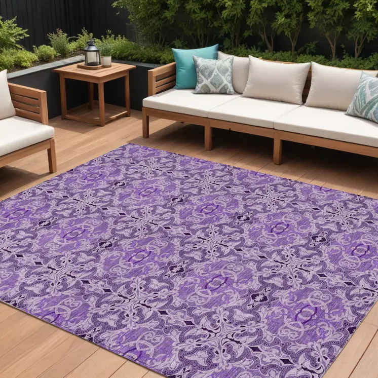 8' X 10' Purple And Lavender Medallion Washable Indoor Outdoor Area Rug