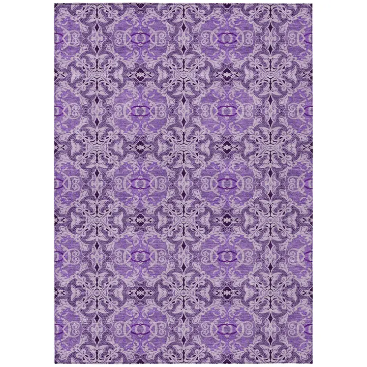 8' X 10' Purple And Lavender Medallion Washable Indoor Outdoor Area Rug