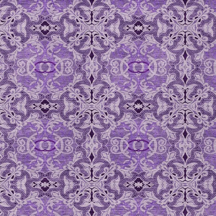 9' X 12' Purple And Lavender Medallion Washable Indoor Outdoor Area Rug