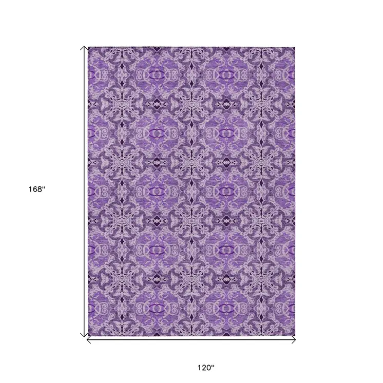 10' X 14' Purple And Lavender Medallion Washable Indoor Outdoor Area Rug
