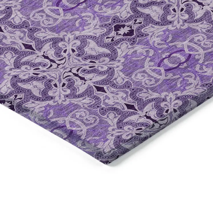 10' X 14' Purple And Lavender Medallion Washable Indoor Outdoor Area Rug
