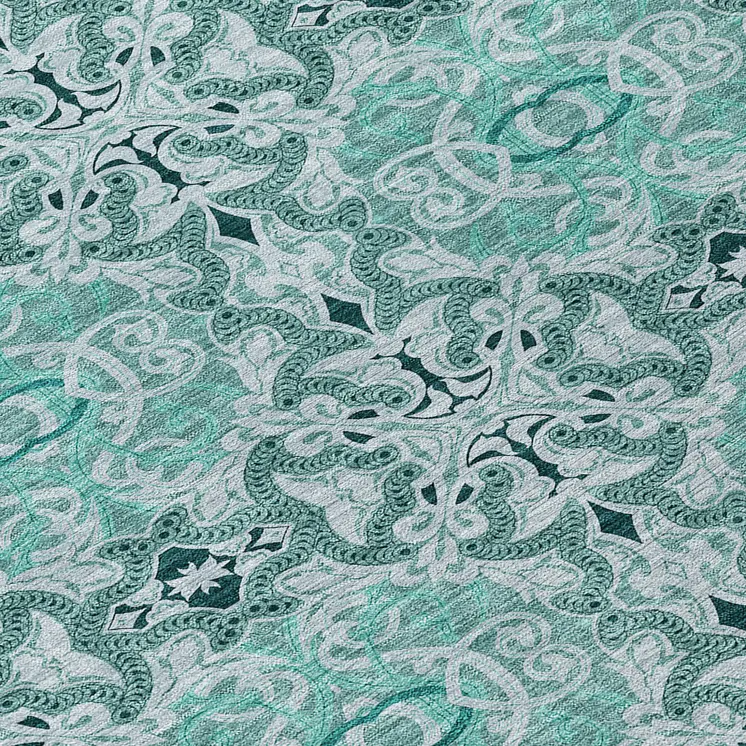 8' Teal Blue And Aqua Round Medallion Washable Indoor Outdoor Area Rug