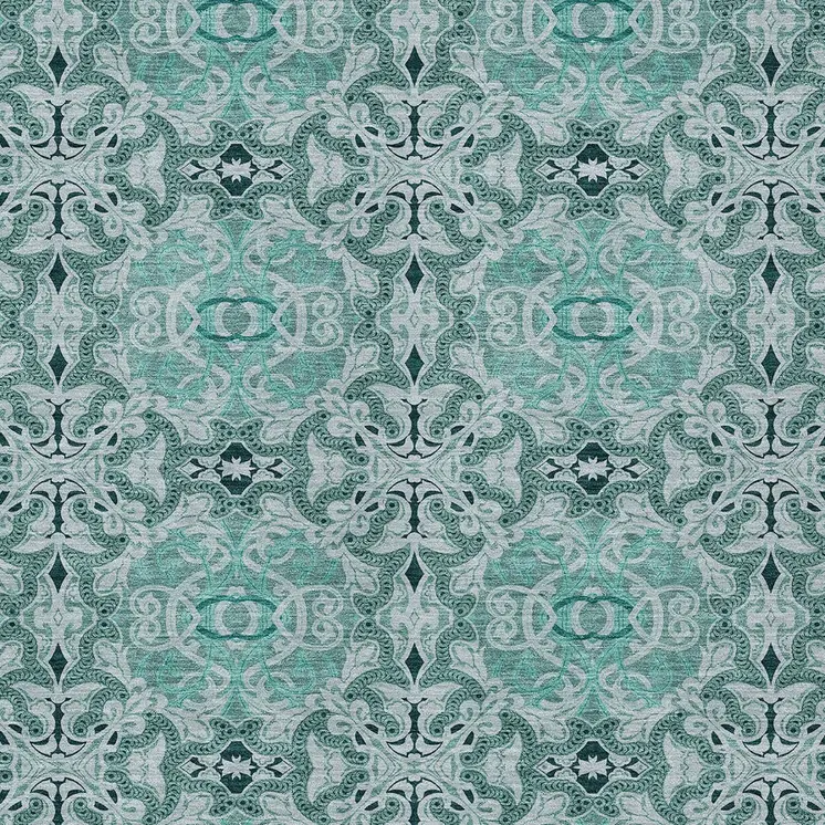10' X 14' Teal Blue And Aqua Medallion Washable Indoor Outdoor Area Rug